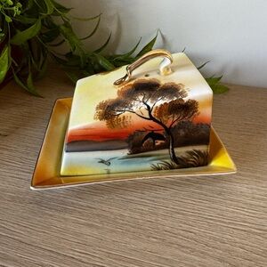 Noritake Sunset Landscape Butter Dish with Gold Accents